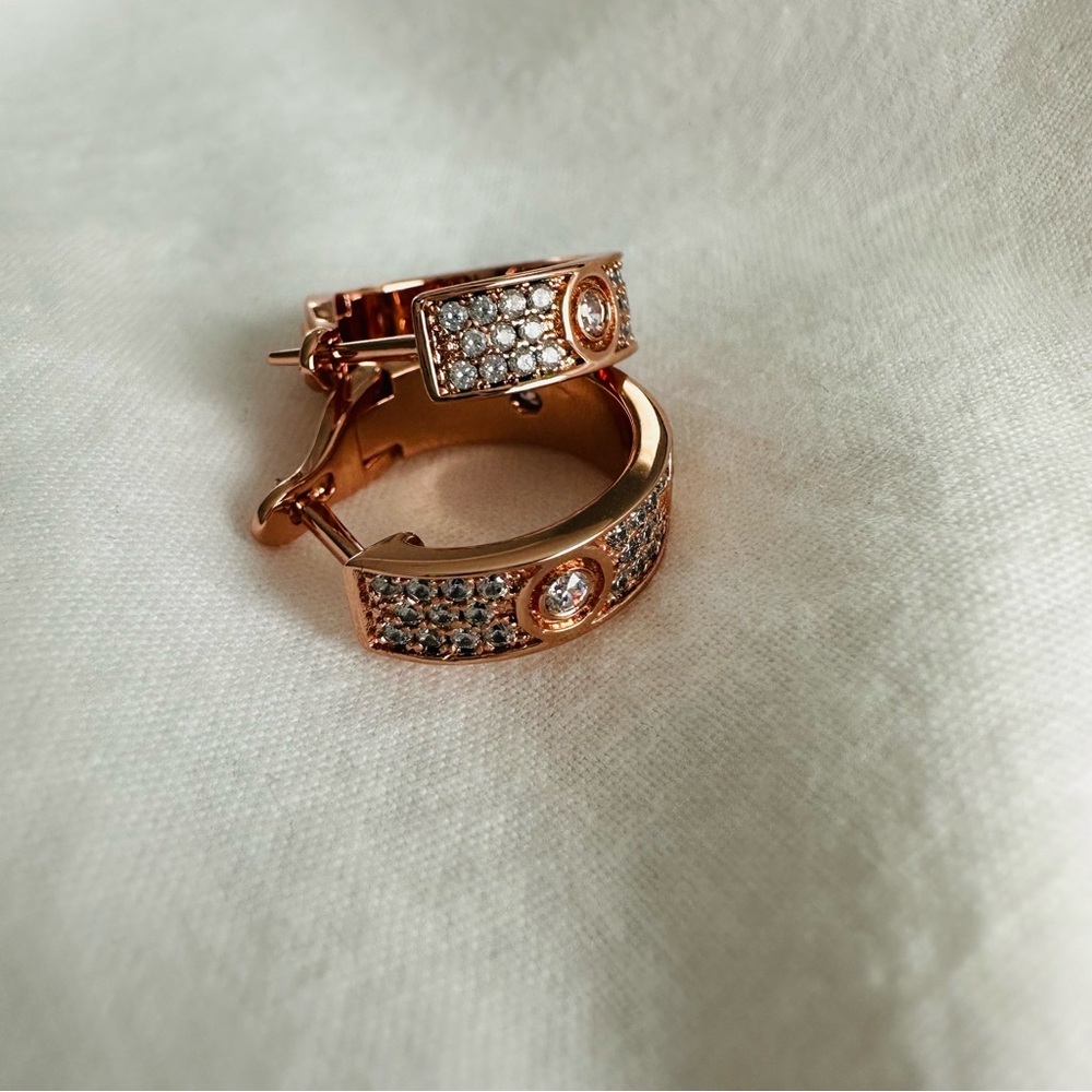 Love Earrings Sterling Silver 925 Simulated Diamond Pave 18k Rose Gold Overlay - Picture 3 of 11